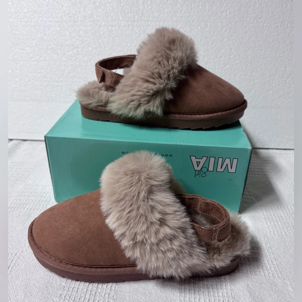 MIA Tan Faux-Fur Backless Slide Big Kids Girl